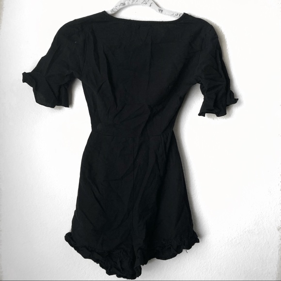 ASOS Romper Cutout And Tie Detail Black Linen 0 - Picture 7 of 8